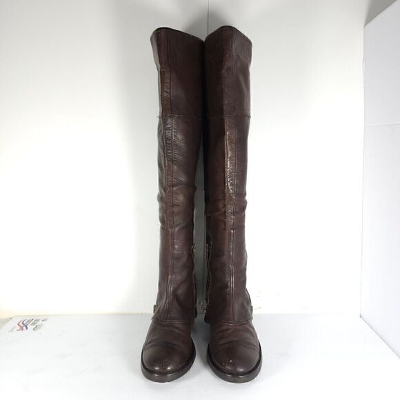 Ash Women's Tentation US7-7,5 Brown Leather Tall Side Zips Cone Heel Riding Boot - Picture 3 of 13